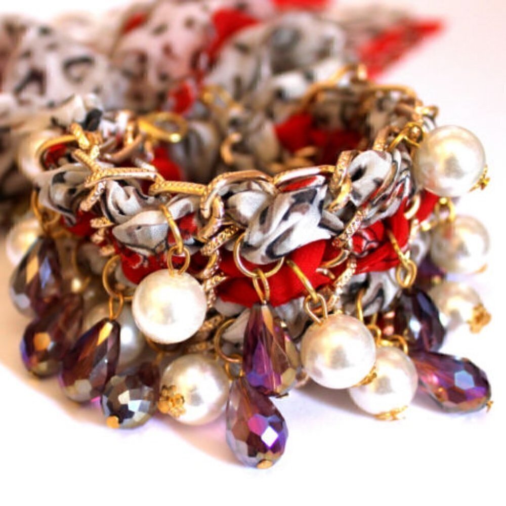 Multiple Charm Leopard Scarf Necklace/Bracelet - New w/Tags